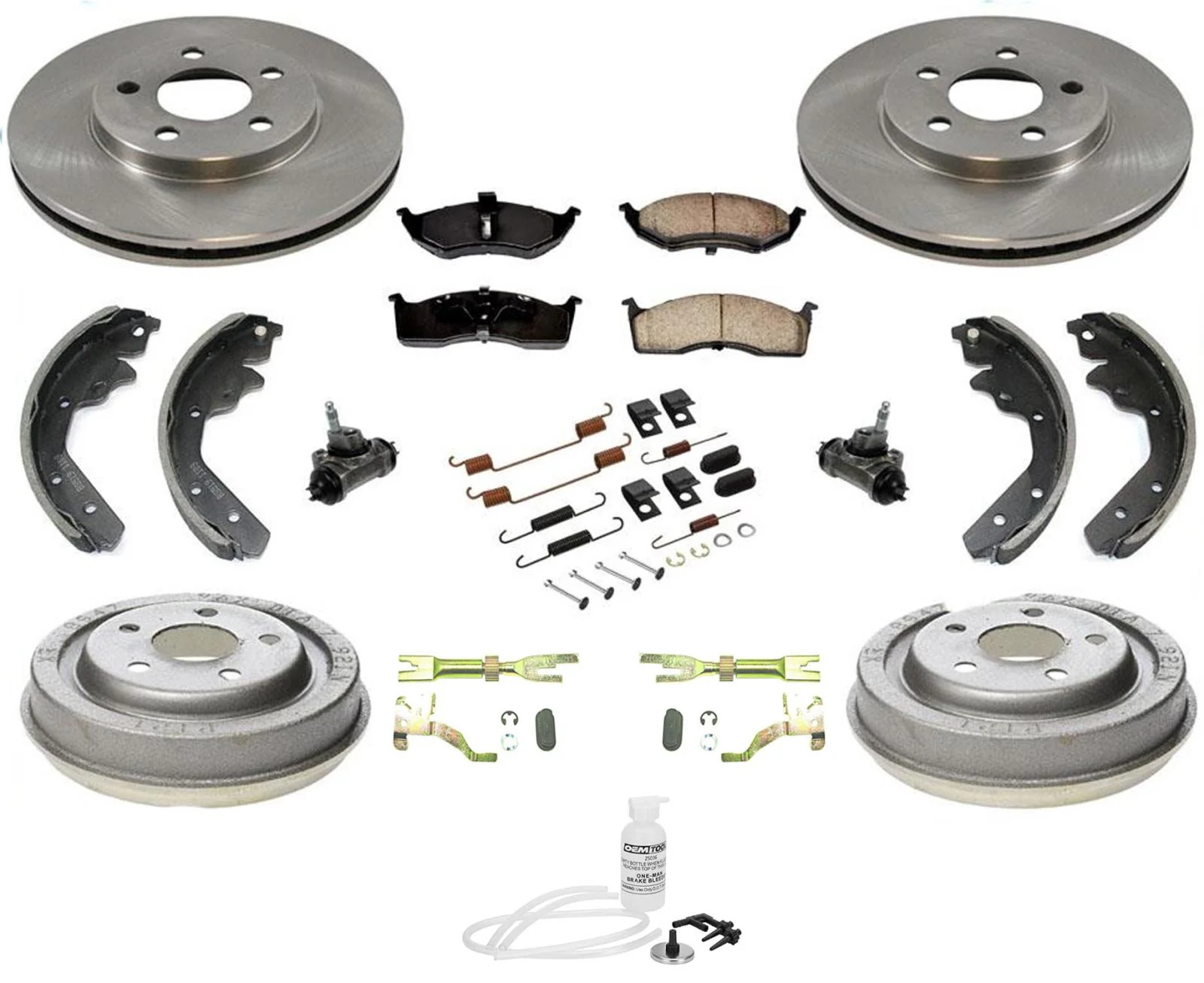 00-05 For Dodge Neon Fr Rotors Pads Rear Drums & Shoes Wheel Cylinders Sprs 12Pc