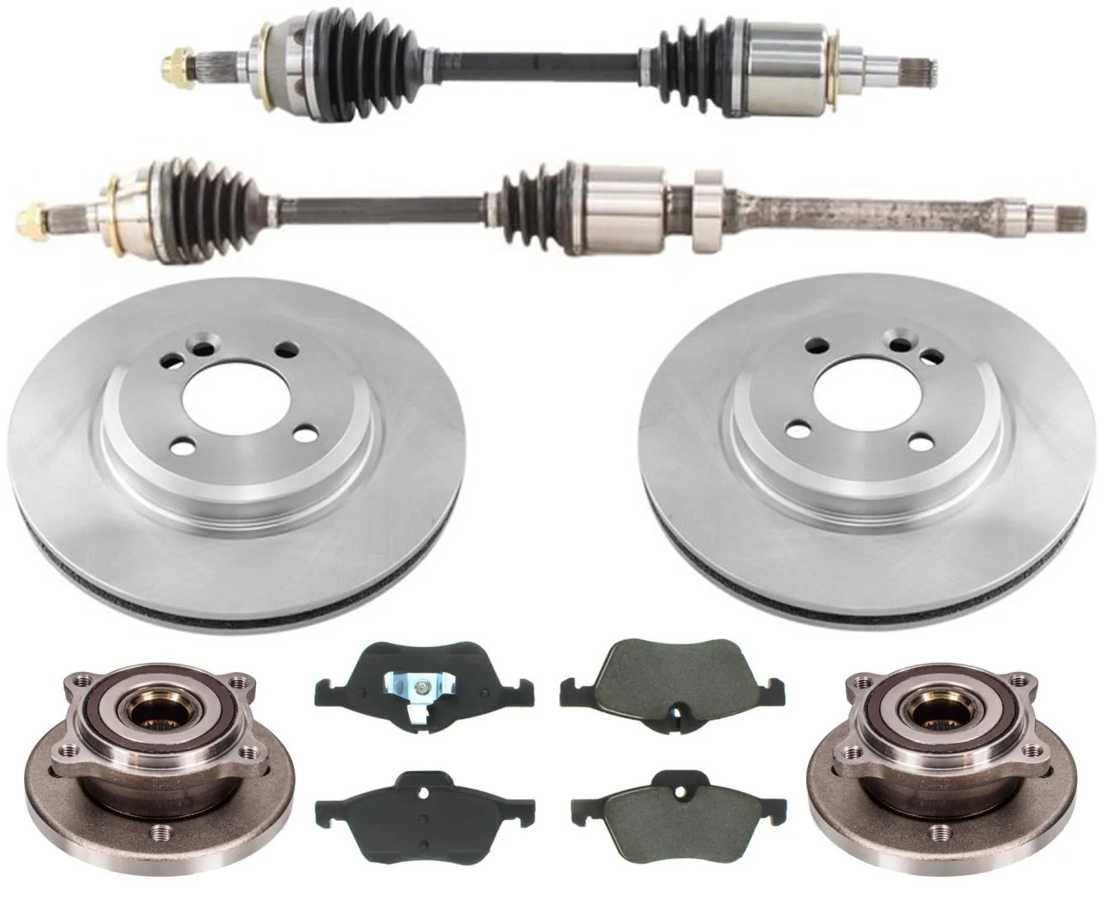 for 02-04 Mini Cooper with 1.6L Manual CV Axle Shafts Rotors Pads Hub Bearings
