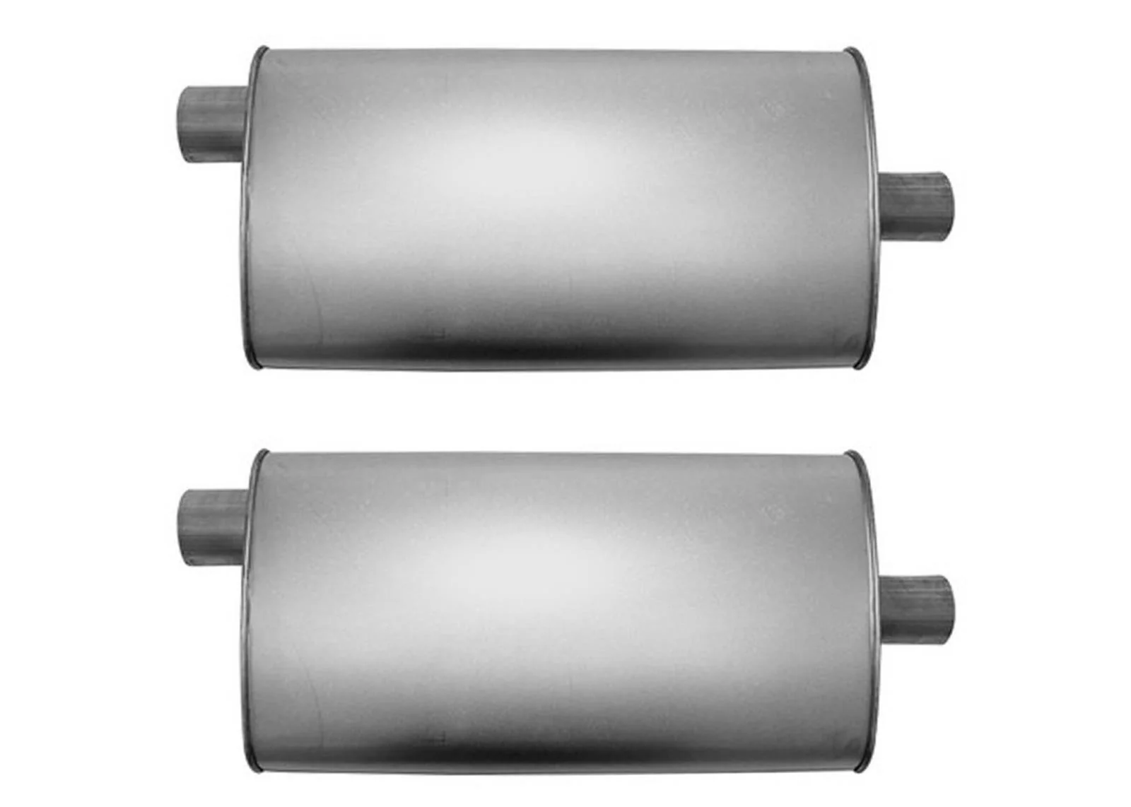 (2) 10 1/2" Oval Universal Muffler 26" OAL 2.25ID 2.25ID Offset Center