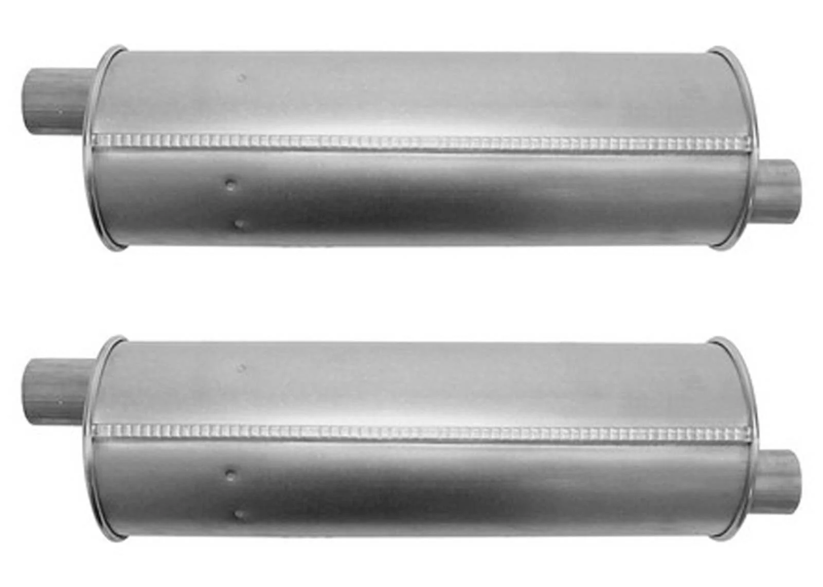 (2) 6" Round Universal Muffler 33" OAL 2.00ID 2.00ID Offset Offset