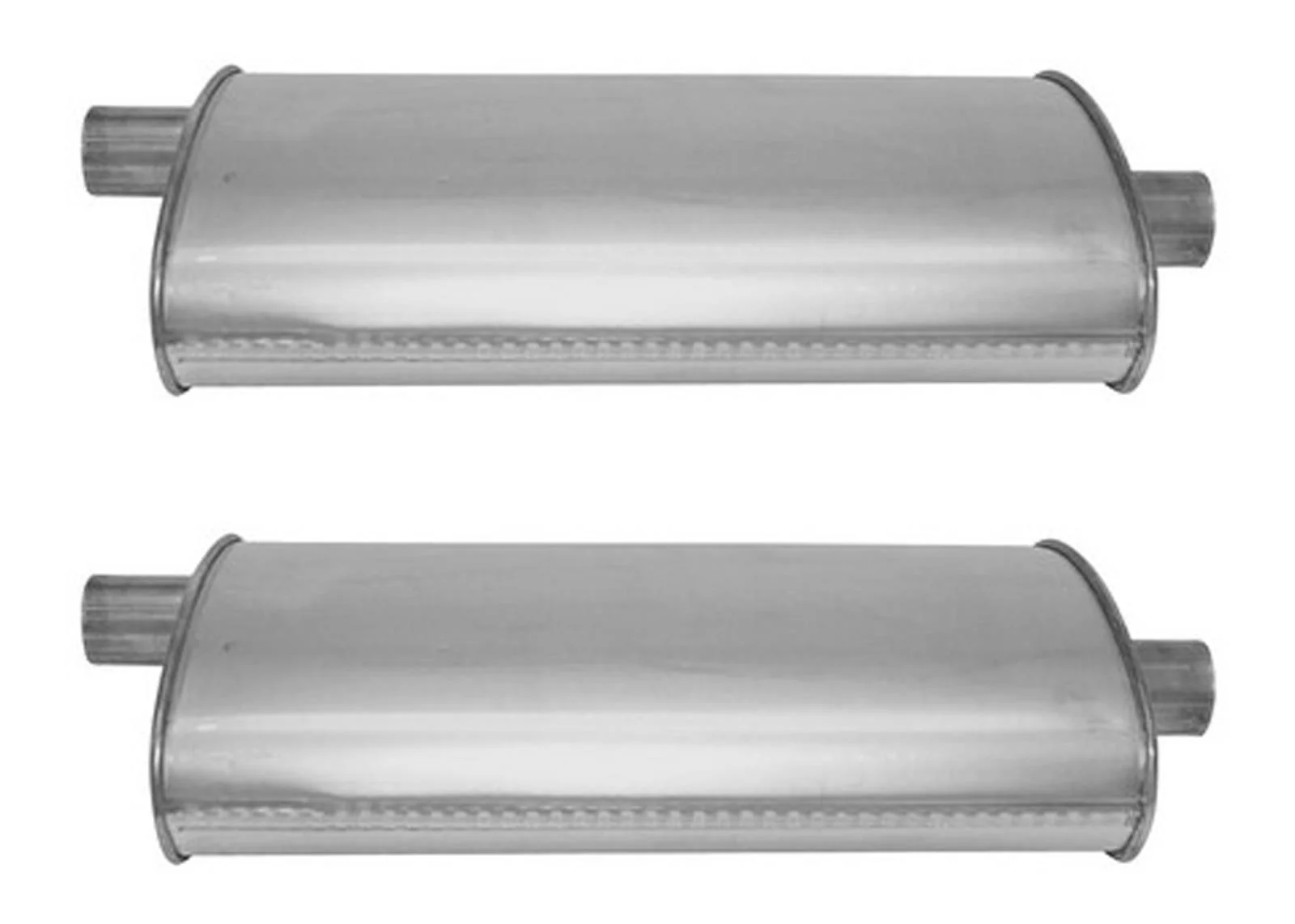 (2) 8 3/4" Oval Universal Muffler 21" OAL 1.75ID 1.75ID Offset Center
