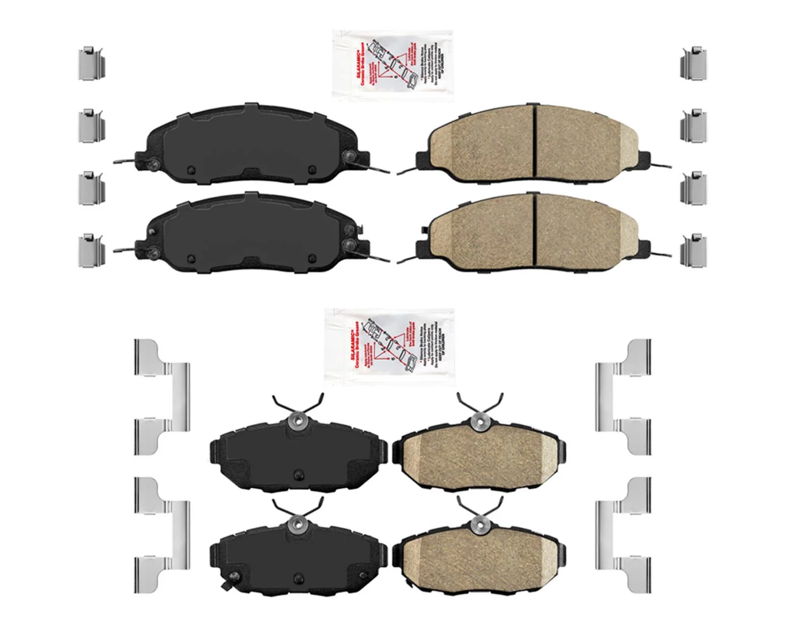 AmeriBRAKES Front & Rear Ceramic Pads For & Hardware 11-14 Mustang 3.7L V6