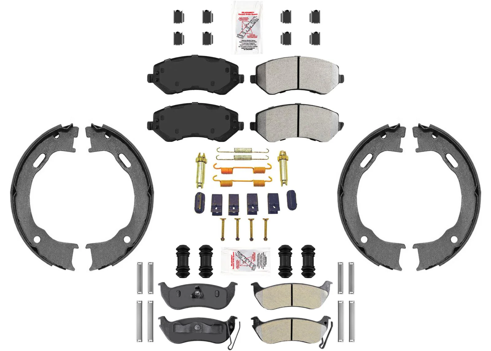 AmeriPro Disc Brake Pads Frt + Rr Parking Shoes For 2003-2007 Jeep Liberty