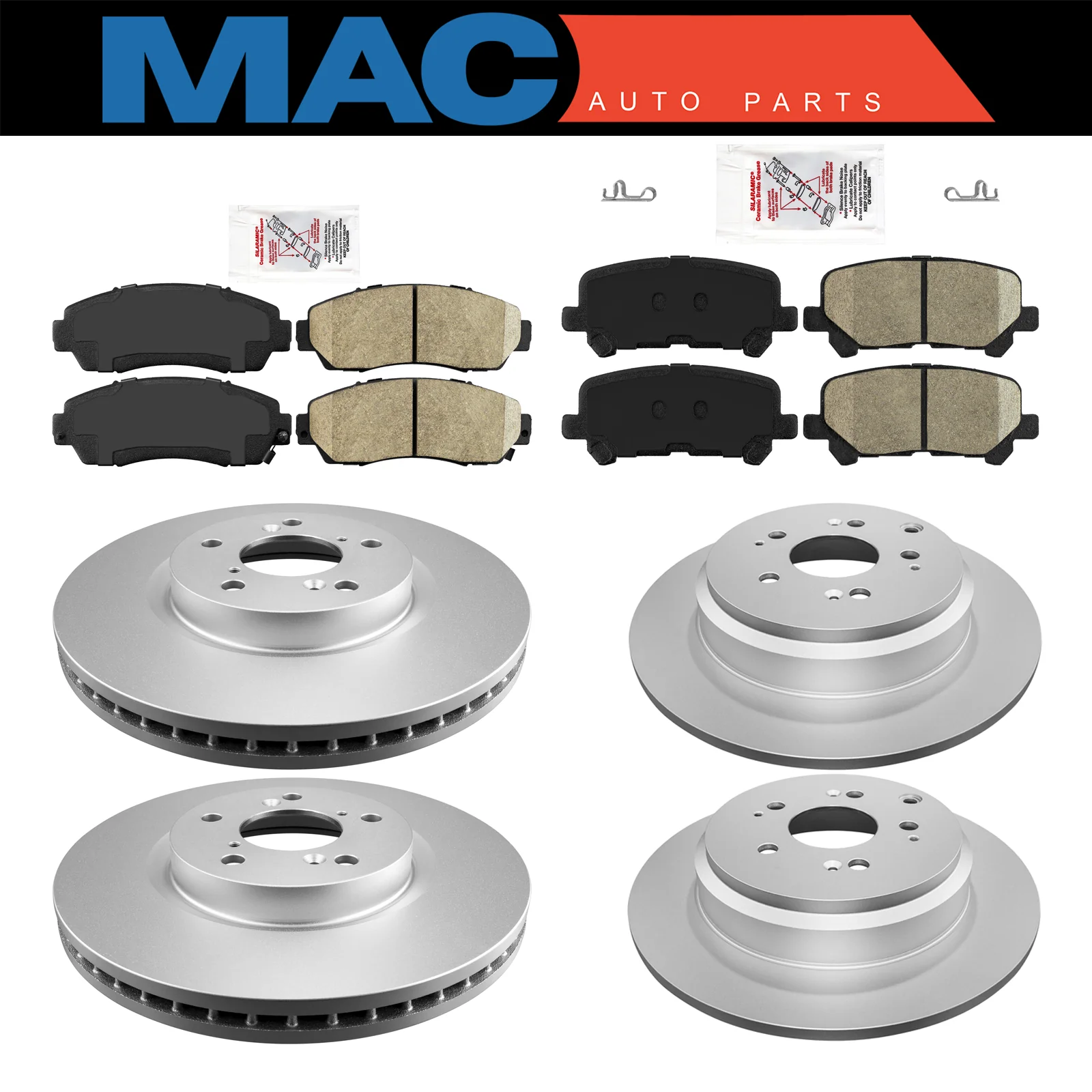 Ceramic Front & Rear Pads & Coated Rotors FOR 2011-2014 HONDA ODYSSEY