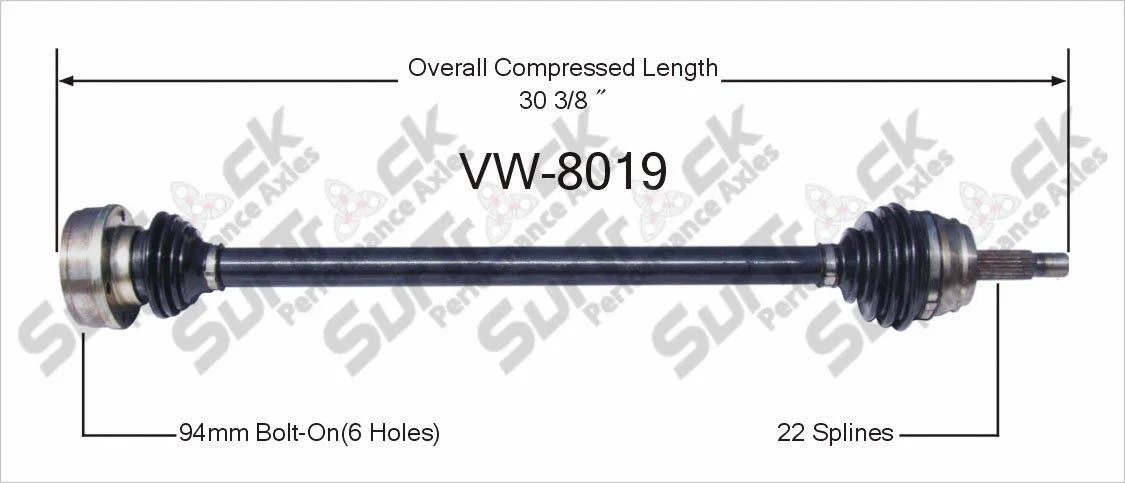 CV Axle Shaft- Front Right SurTrack VW-8019 P/S 90MM 3.75 INCH IB Joint