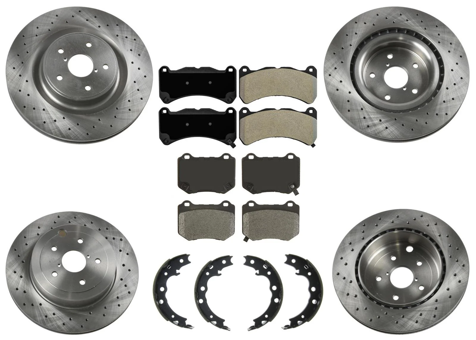Drilled Front & Rear Disc Brake Rotors Brake Pads for Subaru WRX STi 2018-2021