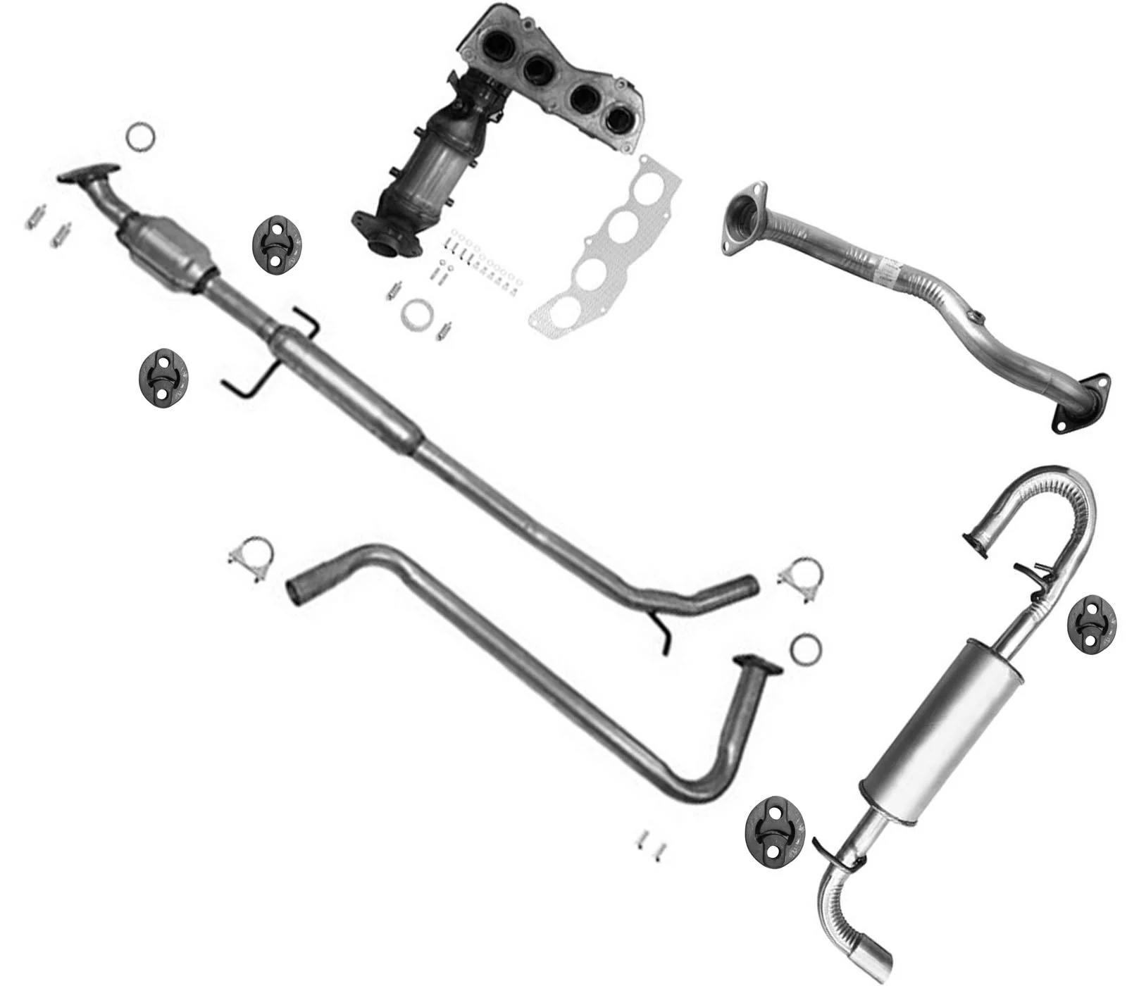 Exhaust Resonator Both Catalytic Converters Extension Pipe Fits 11-16 Scion Tc