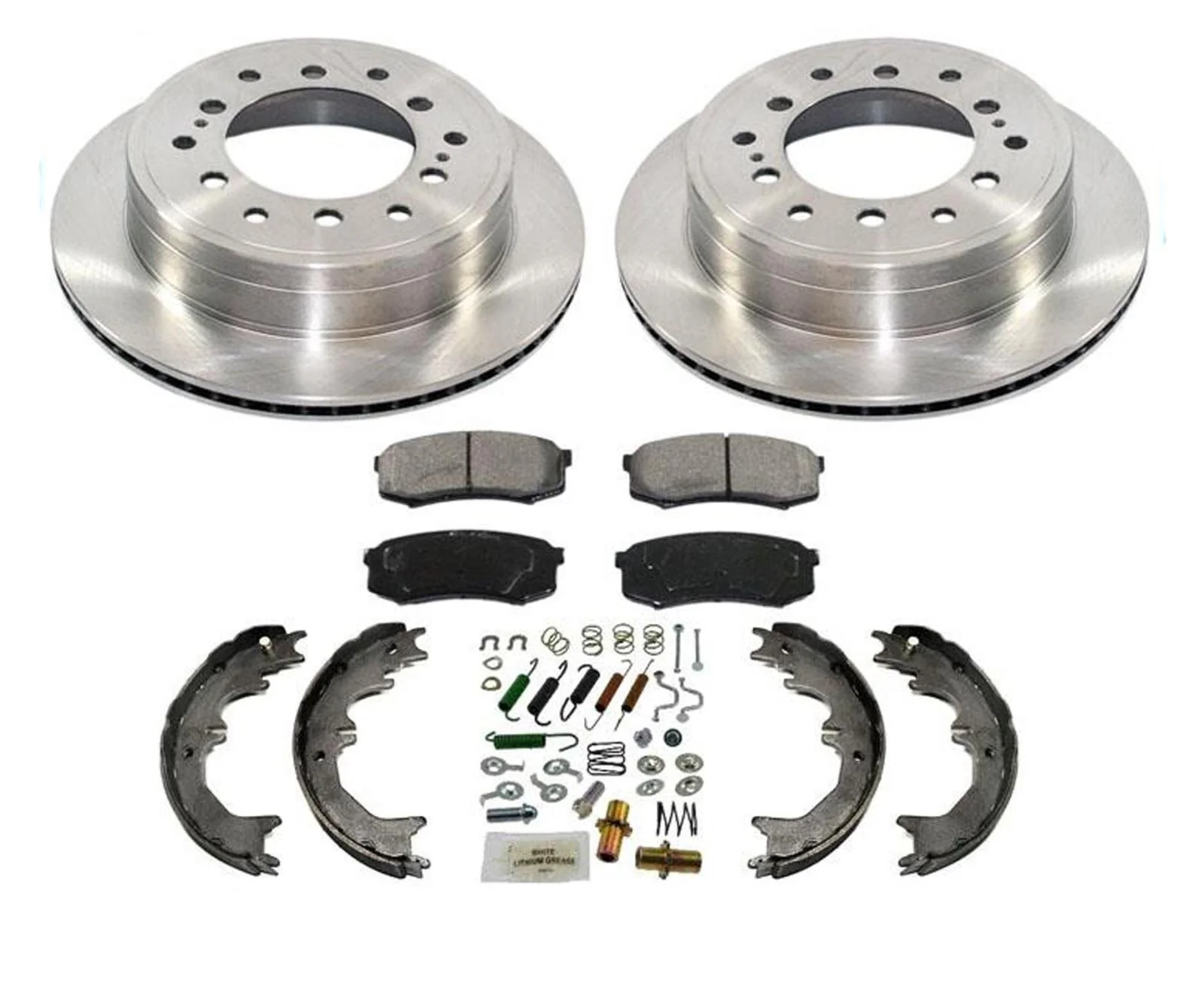 Fits For 03-09 GX470 Rear Rotors Brake Pads Parking Brake Shoes Springs 4pc