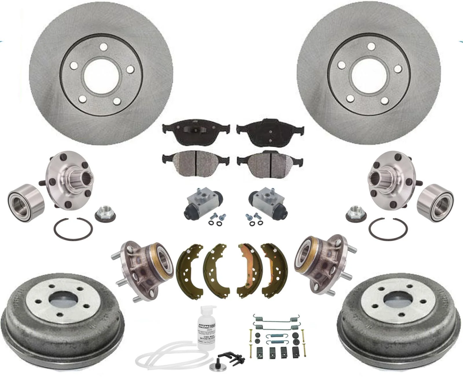 For 10-13 Ford Transit Rotors Ceramic Brake Pads Drums Shoes Hub Bearings 14pc