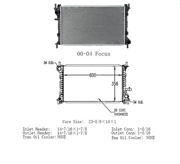 For FORD FOCUS 2000-2004 Leak Testedv Radiator with Warranty