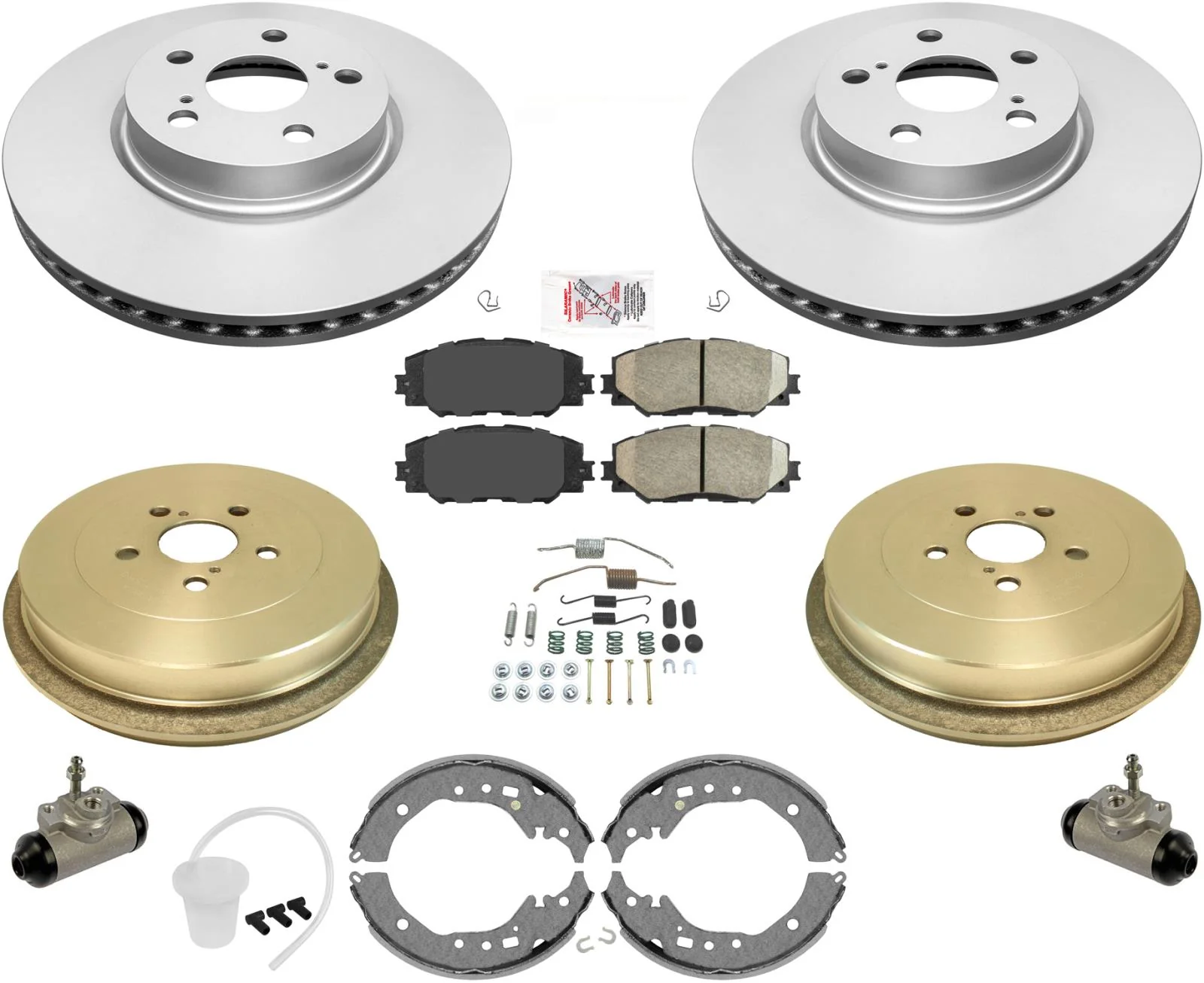 Front Brake Rotors Pads Rear Drums Shoes Hardware For Toyota Corolla 09-13 1.8L