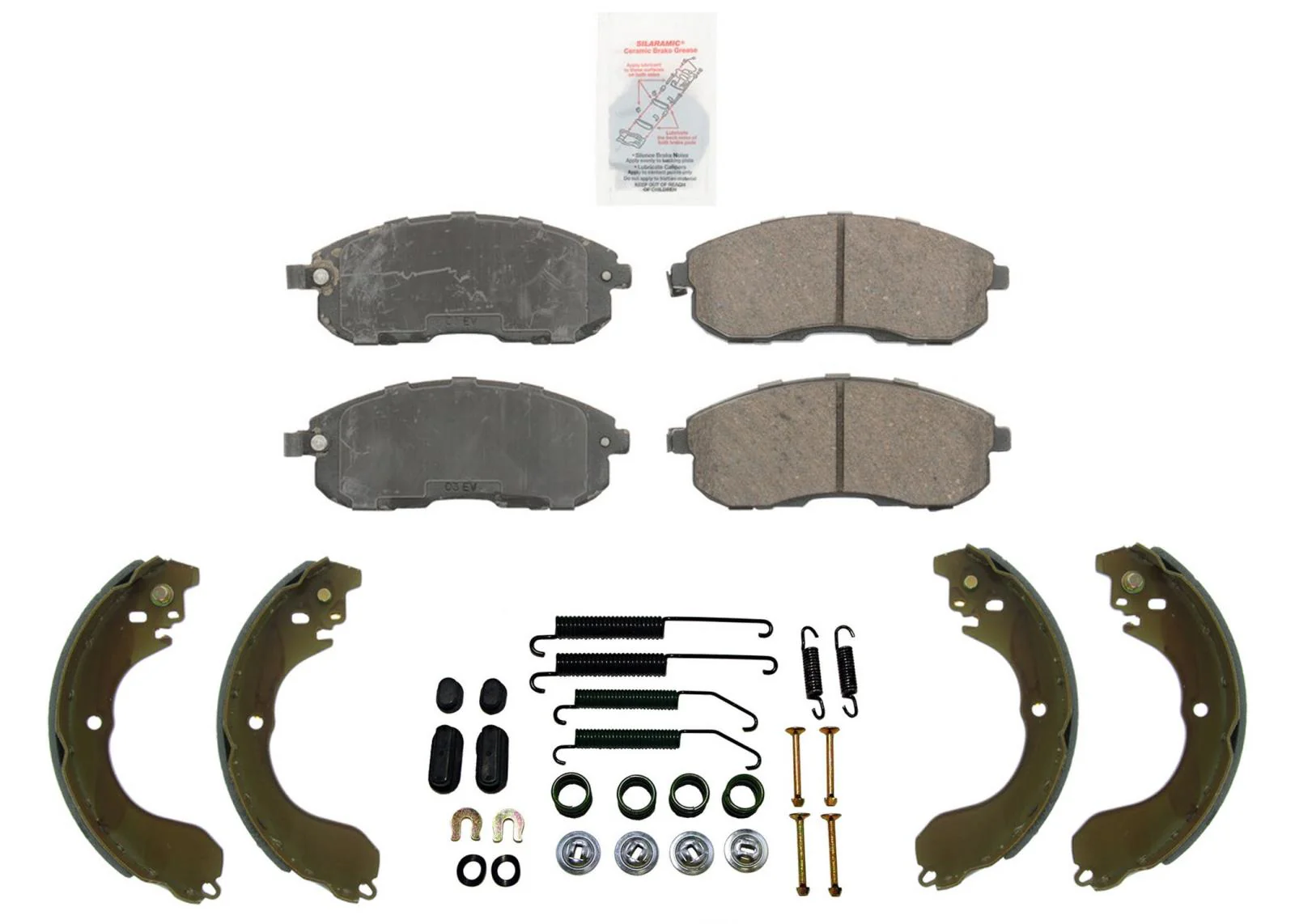 Front Ceramic Pads & Rear Brake Shoes with Hardware for Nissan Cube 2009-2014
