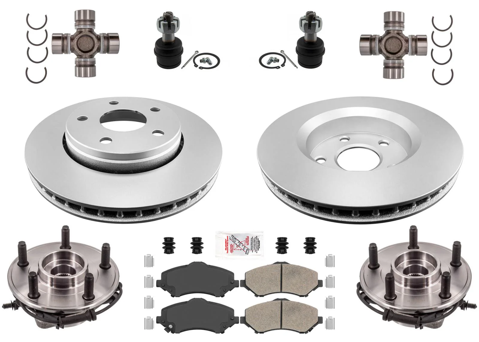 Front Hub & Bearing Assembly Disc Rotors Pads Kit for Jeep Wrangler 2007-2017