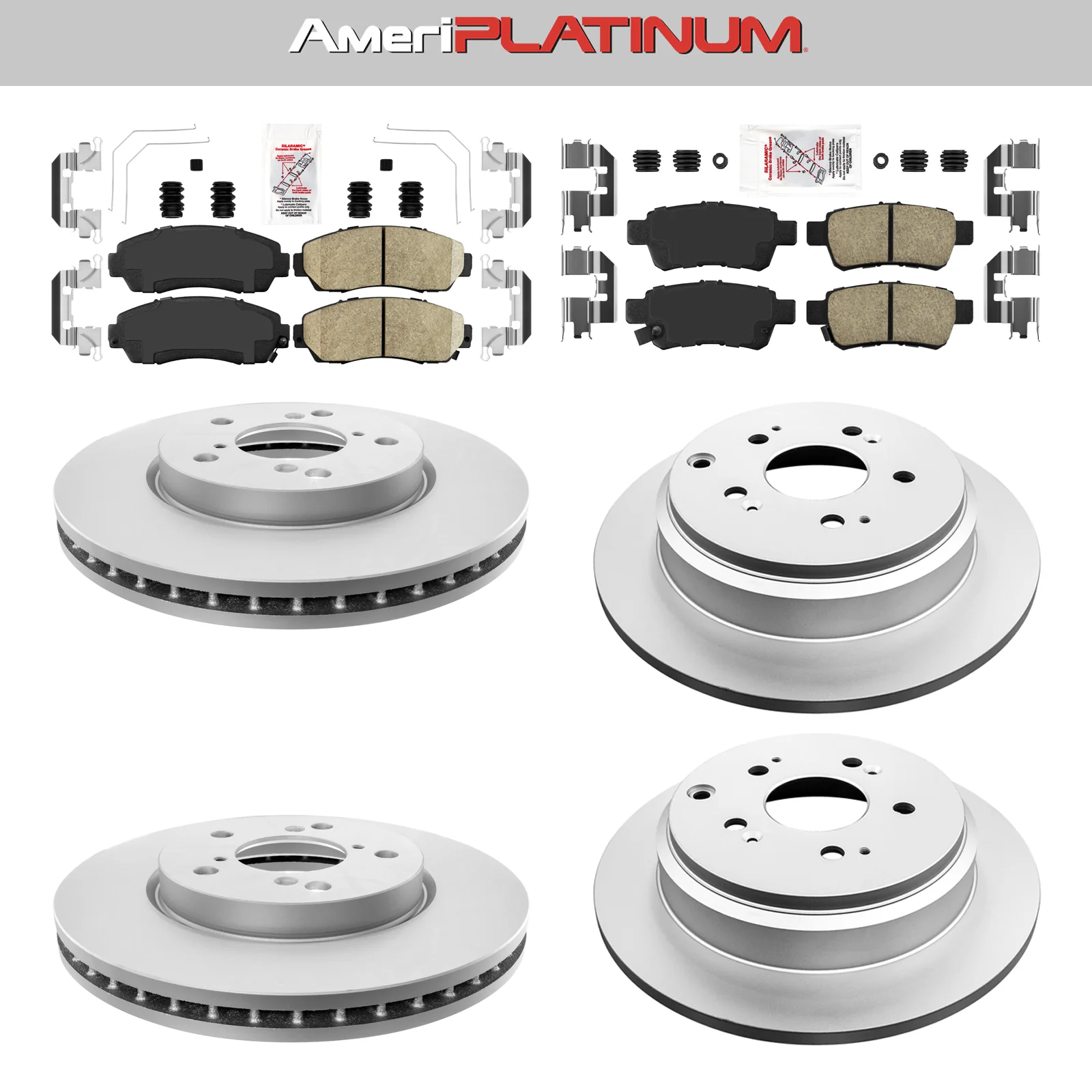 Front + Rear Brake Pads & Coated Rotors FOR 2005-2010 HONDA ODYSSEY