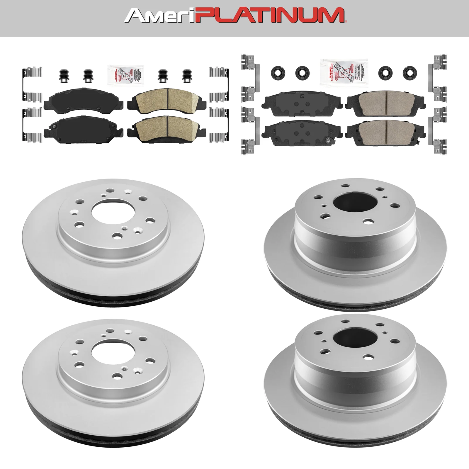 Front + Rear Brake Pads & Coated Rotors FOR 2013-2020 GMC SIERRA YUKON - XL