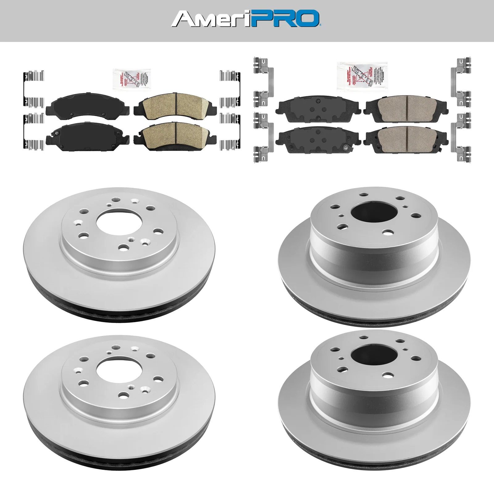 Front & Rear Ceramic Brake Pad & Coated Rotor FOR 13-20 SILVERADO SUBURBAN TAHOE
