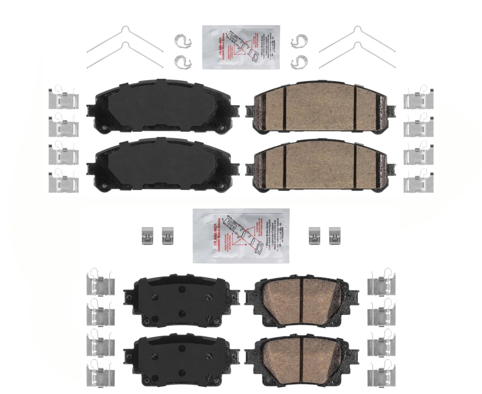 Front & Rear Ceramic Brake Pads w Hardware for 2020-2023 Toyota Highlander