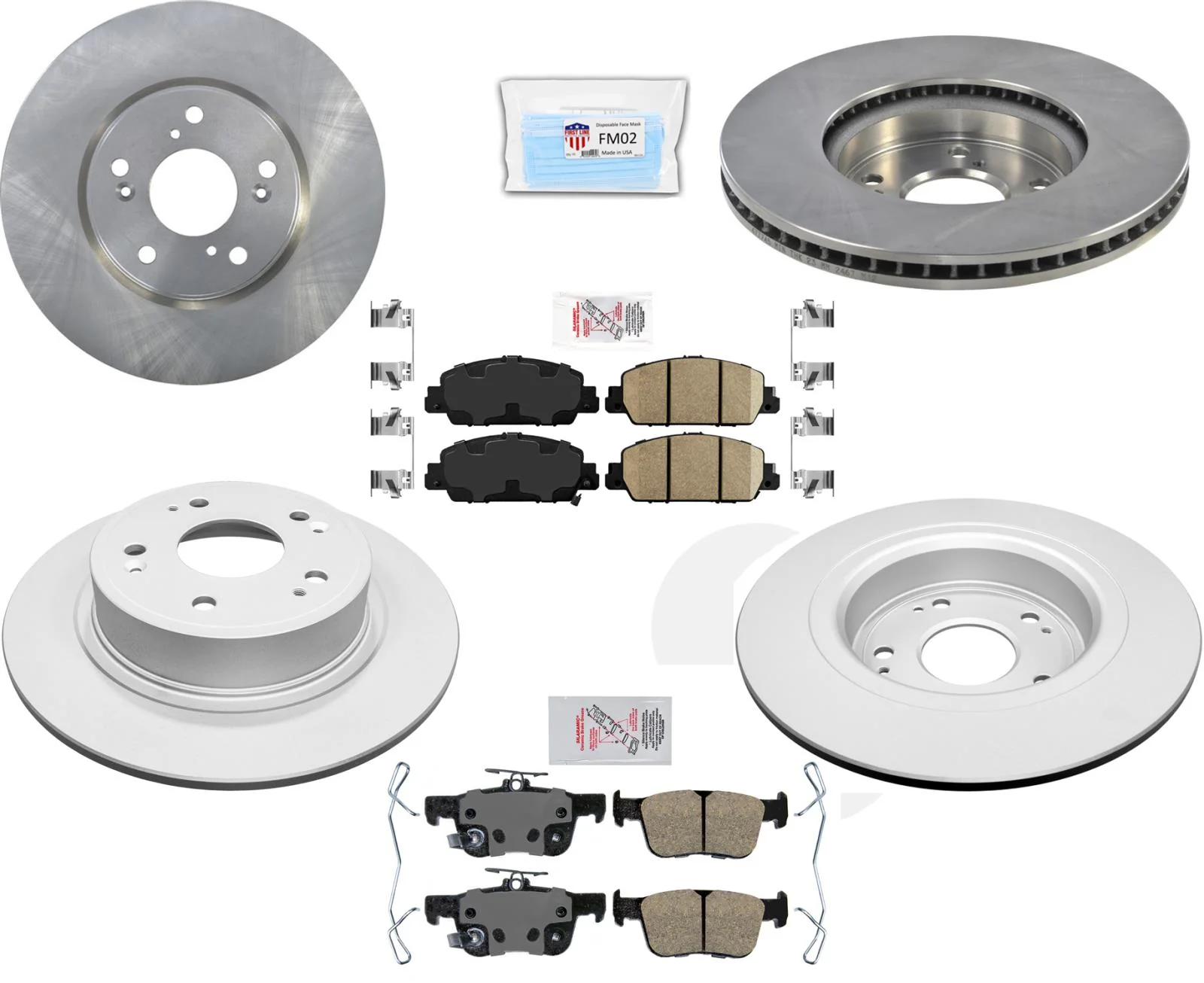 Front & Rear Coated Brake Rotors & Brake Pads For 2018-2022 Honda Accord EX