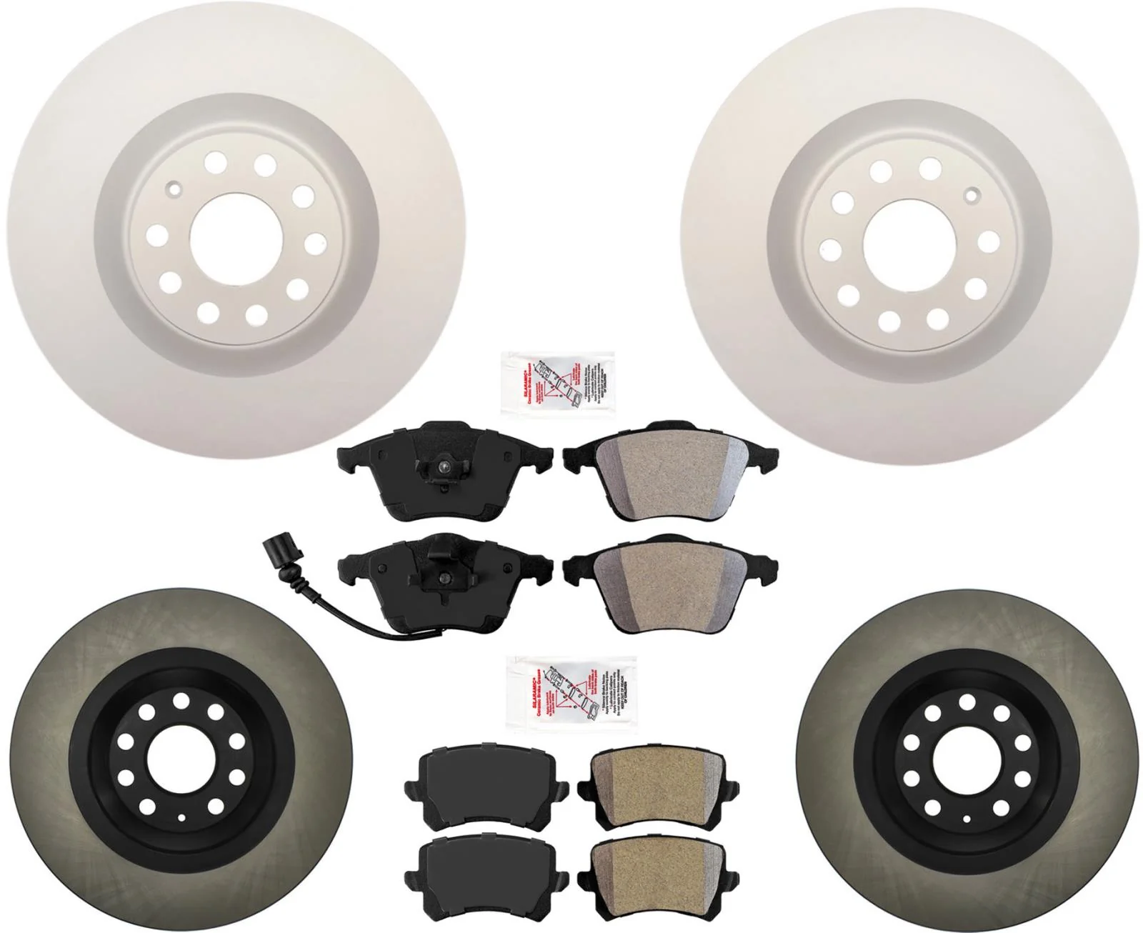 Front & Rear Coated Brake Rotors & Brake Pads For Volkswagen Passat CC V6 09-10