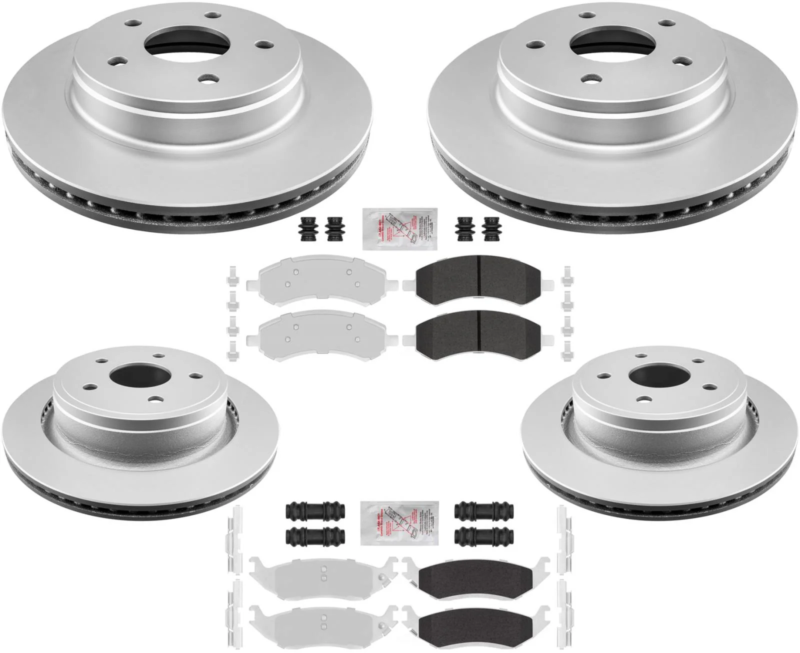 Front & Rear Coated Brake Rotors Max Duty Brake Pads For RAM 1500 Classic 19-24