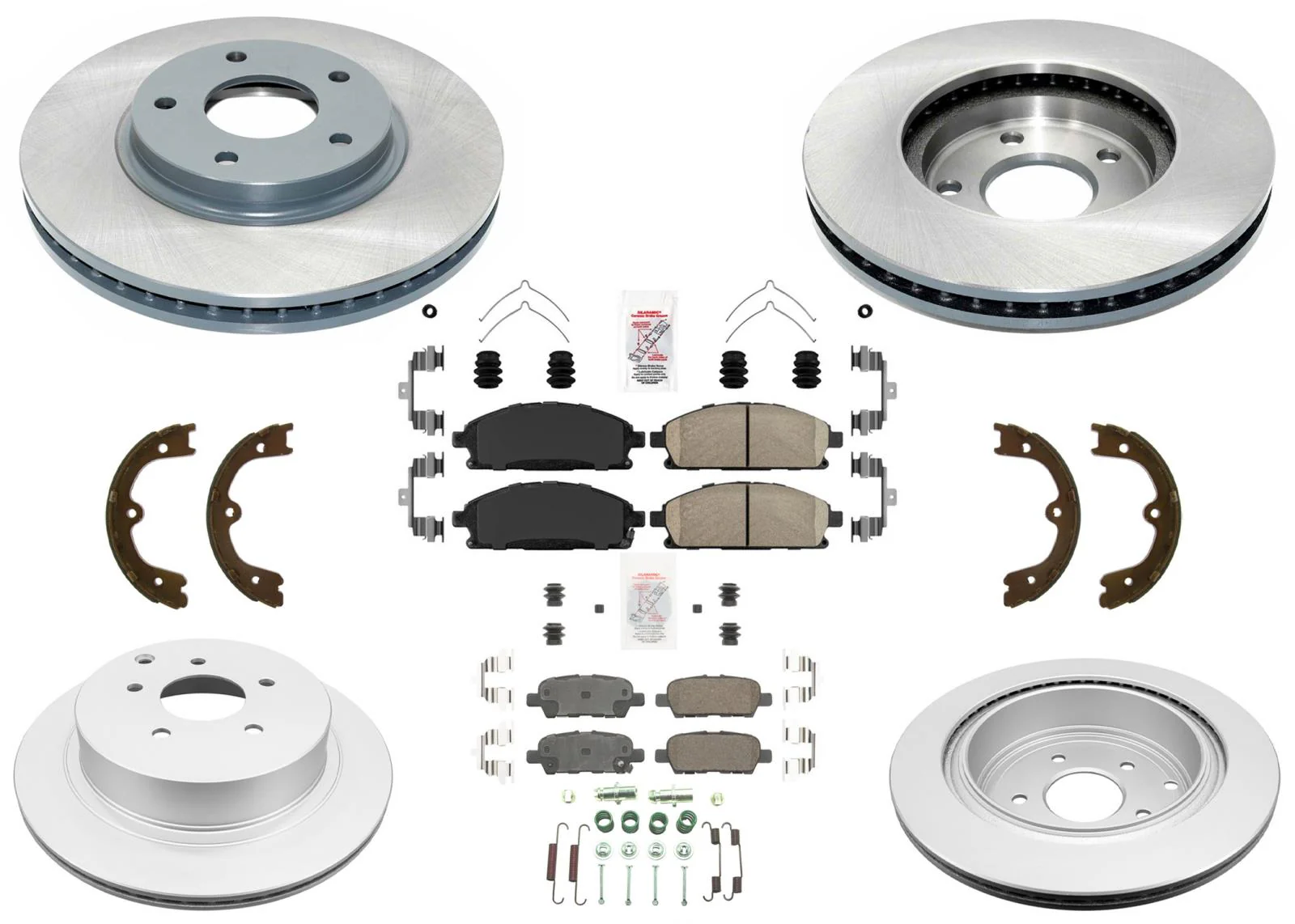 Front Rear Coated Disc Brake Rotors & Ceramic Pads for Nissan Quest 2008 2009