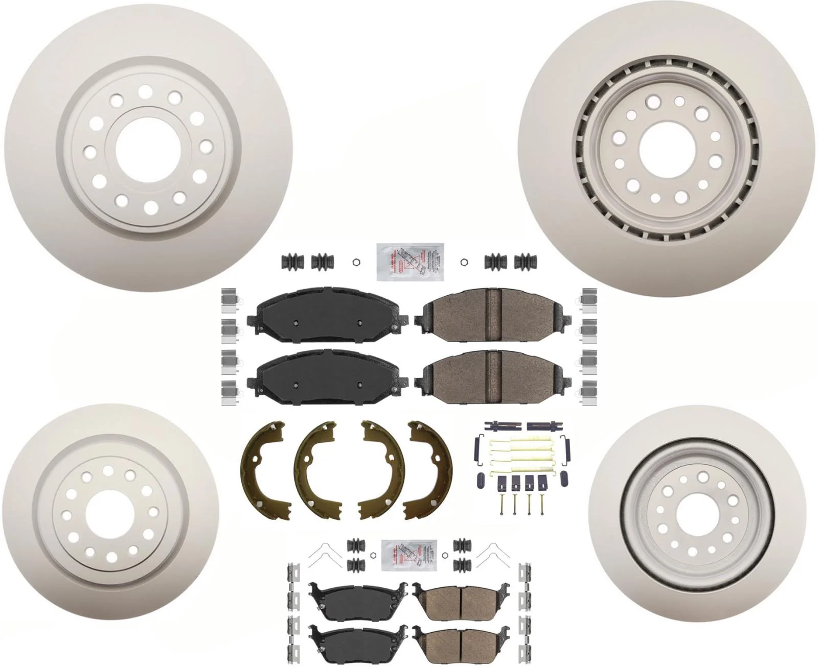 Front & Rear Coated Disc Brake Rotors Pads Hardware For Ram 1500 2019-2021