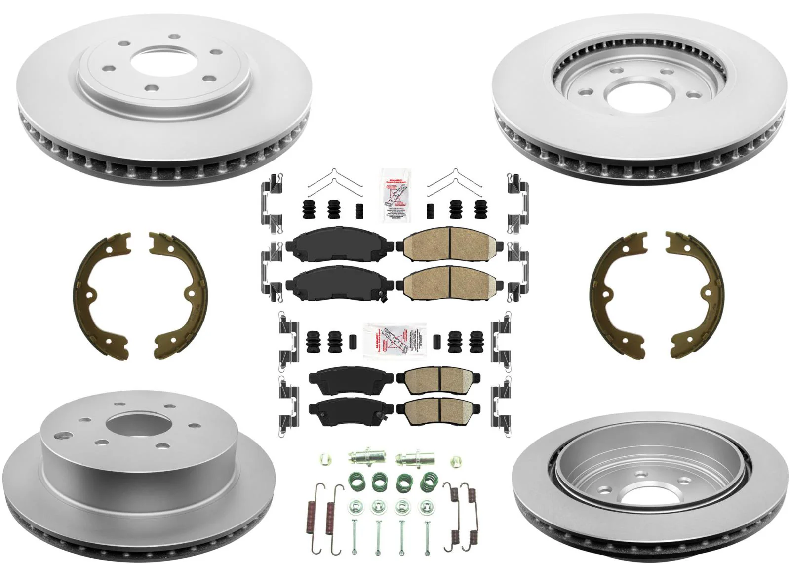 Front & Rear Coated Rotors & AmeriBRAKES Pads For Nissan Frontier 2005-2021