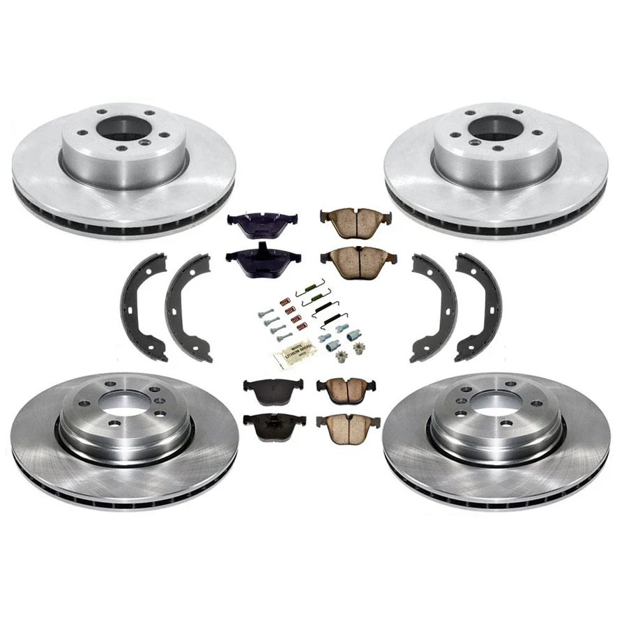 Front & Rear Disc Brake Rotors Pads Parking Shoes Springs 06-10 for BMW 650i 8Pc