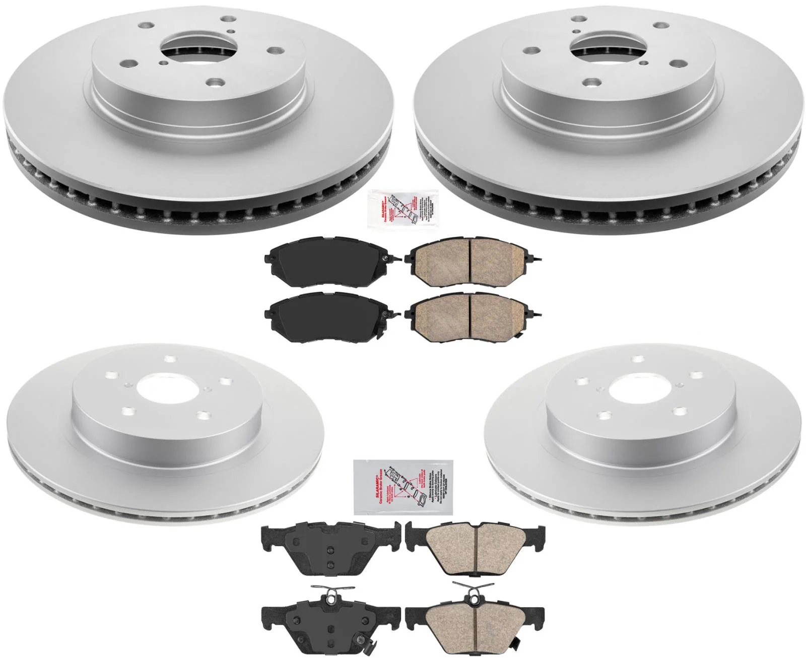 Front & Rear Coated Disc Rotors & Brake Pads For Subaru Legacy 2.5L 2015