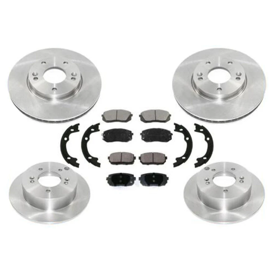 Front & Rear Disc Rotors Brake Pads & Parking Brake Shoes For Kia Rondo 2007-09