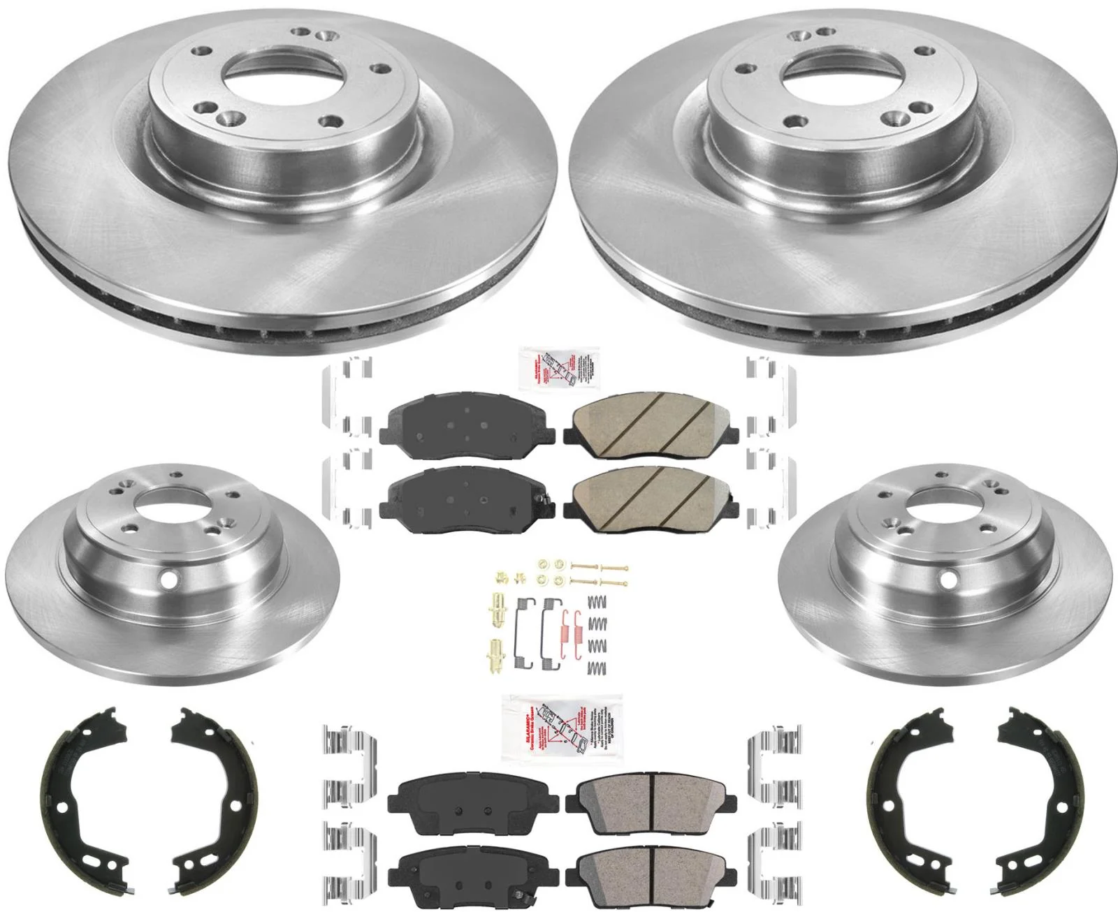 Front & Rear Rotors Brake Pads Hardware For Hyundai Genesis 3.8L 4Door 2010-11