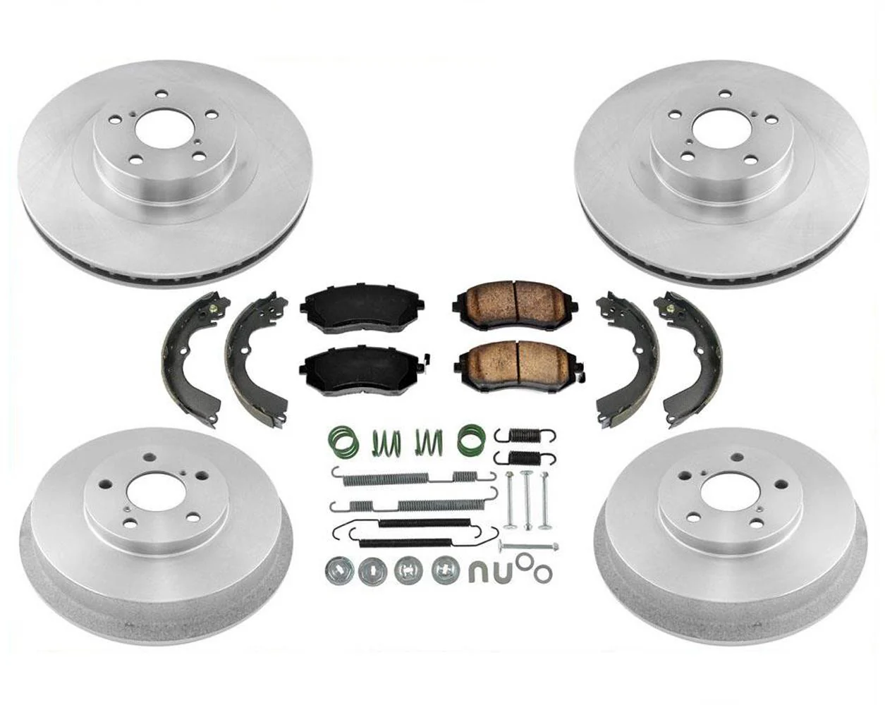 Front Rotors Rear Drums Brake Pads Shoes Springs For Subaru Forester 2.5L 03-08