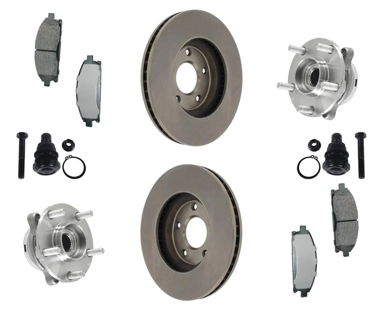 Front Wheel Hub Bearings Ball Joints Brake Rotors & Pads For Nissan Quest 04-09