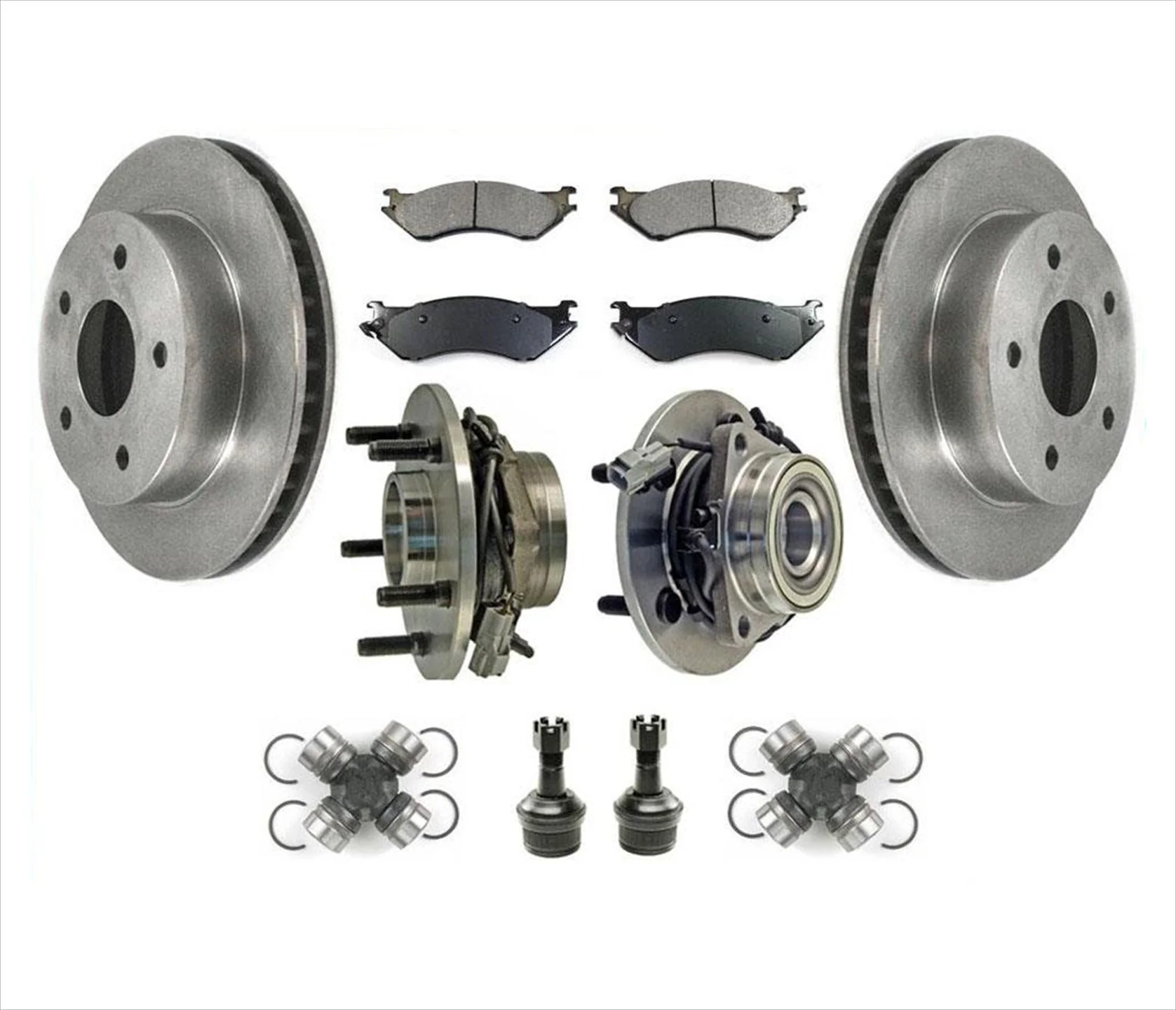 Hub Bearings U Joints BJ Rotors for 00 01 Ram 1500 Pick Up 4 Wheel Drive 4W ABS
