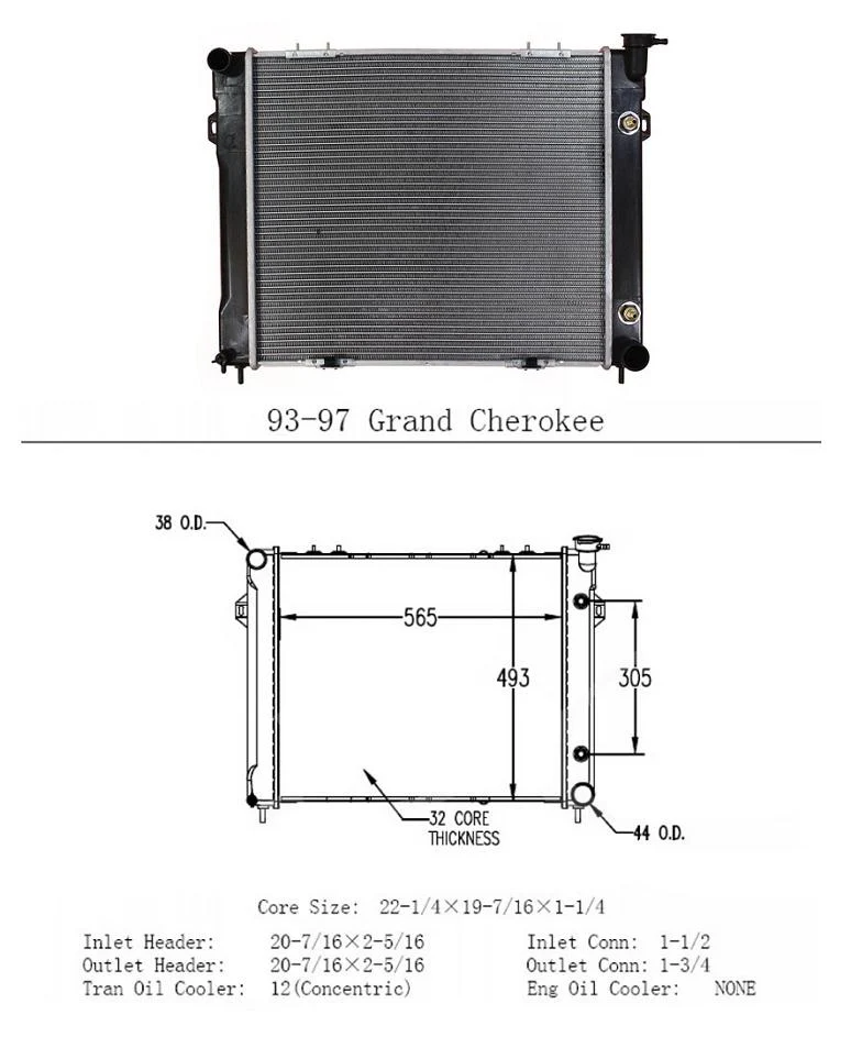 Cooling Radiator REF# OR1394 fits 93-97 Jeep Grand Cherokee 5.2L V8