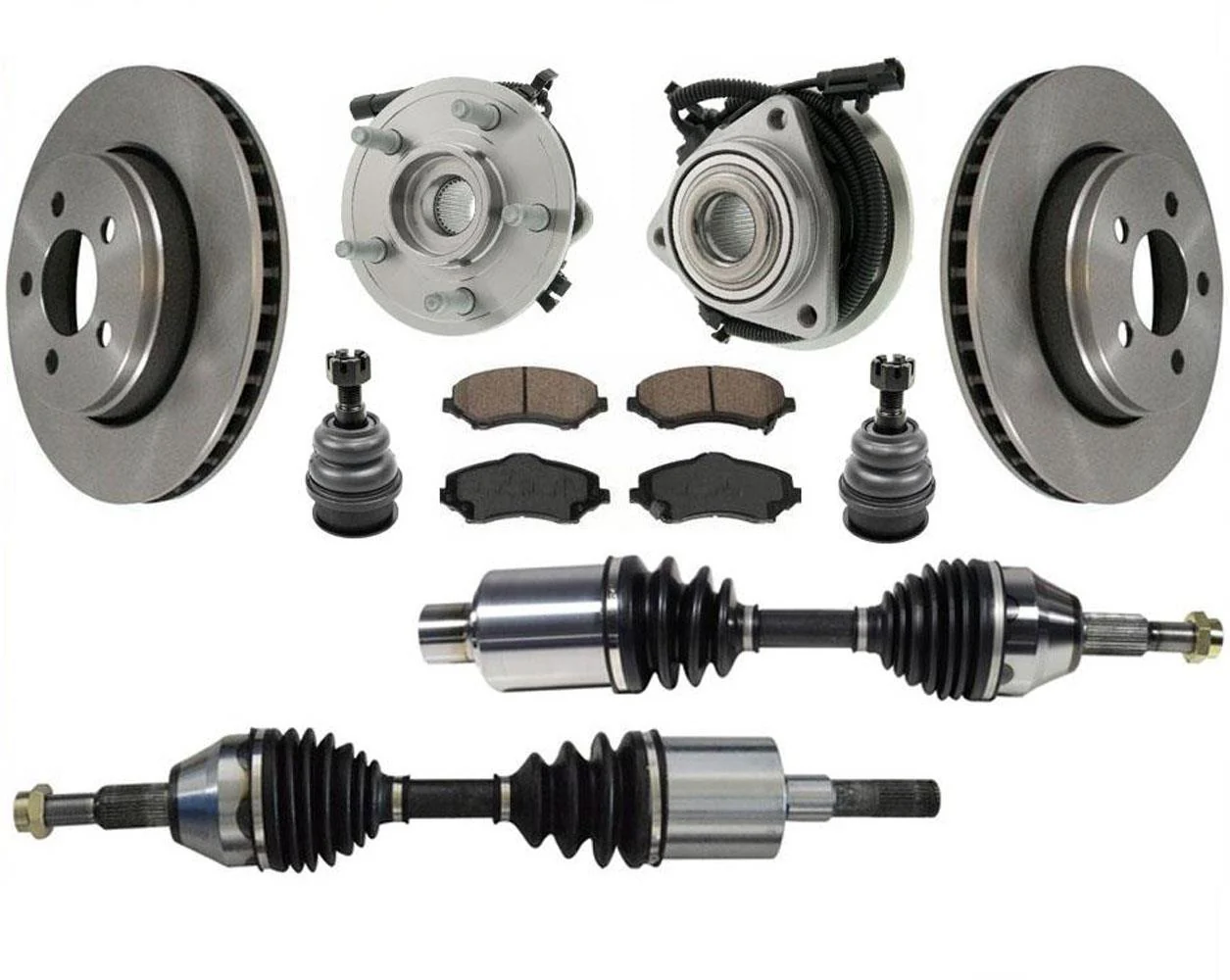 Front CV Axle Shafts Rotors Pads Hubs For 2008-2012 Liberty 3.7L 4 Wheel Drive