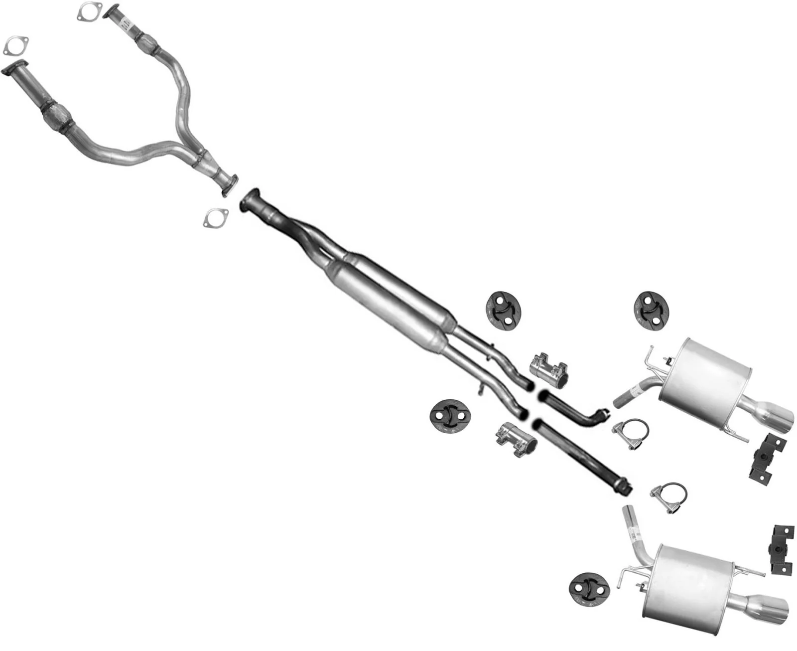 Resonator Y Pipe Dual Exhaust Rr Mufflers For 2007-13 Infiniti G35 G37 Sedan RWD