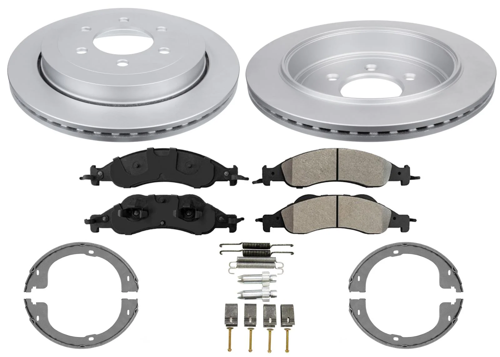 Rr GEO Coated Disc Rotors Brake Pads Parking Shoes for Ford Expedition 2007-2017