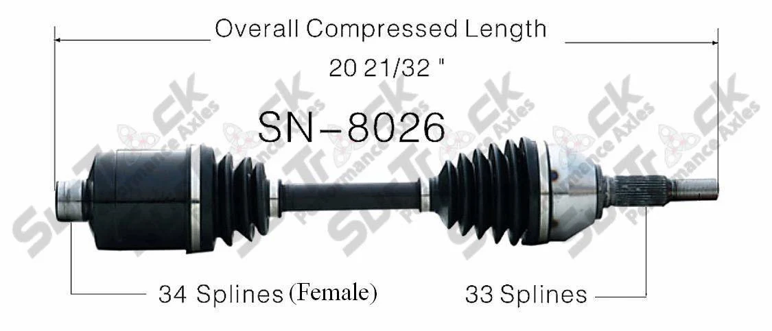 SN-8026 CV Axle Shaft - , Front-Left or Right Cobalt HHR G5 Ion Automatic